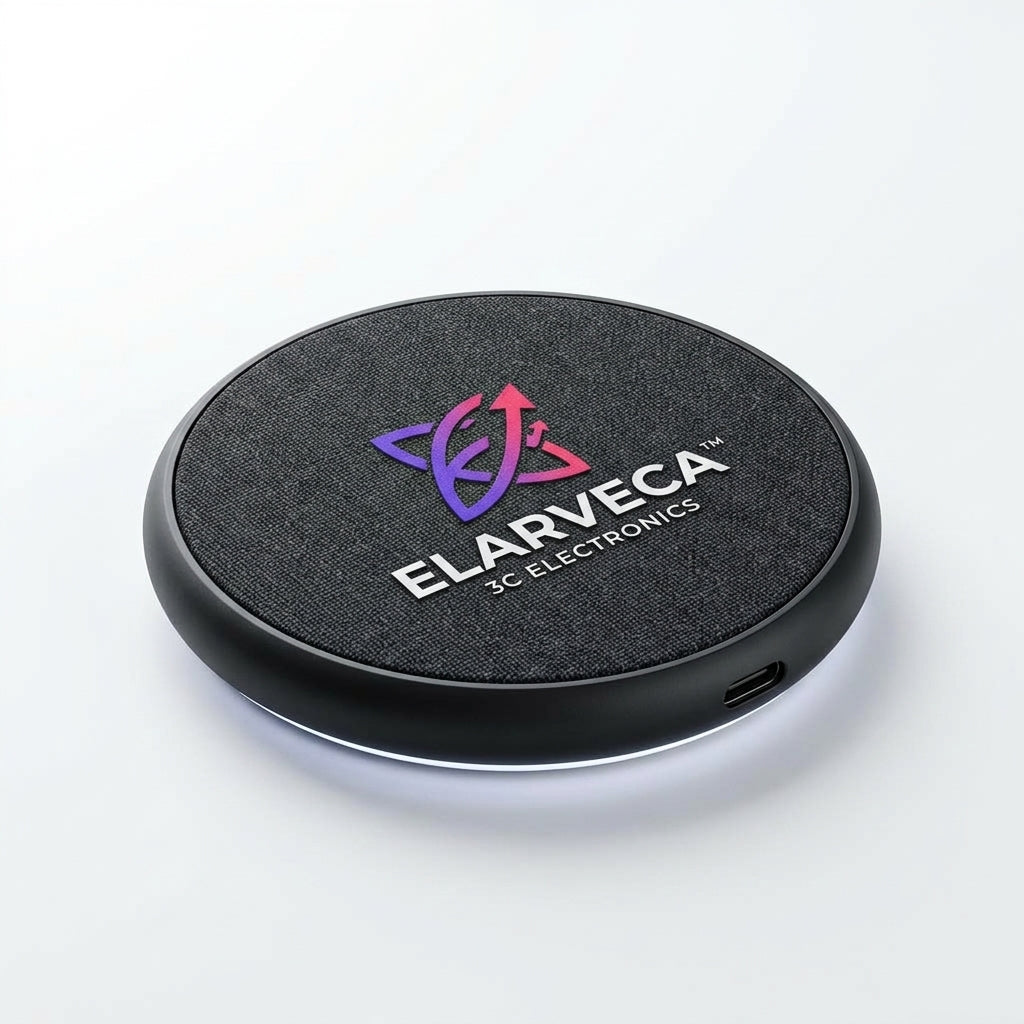 Elarveca™ LumiPad 15W Wireless Charging Pad – Fast Qi Charging with Premium Fabric Finish, USB-C Input & Smart LED Indicator