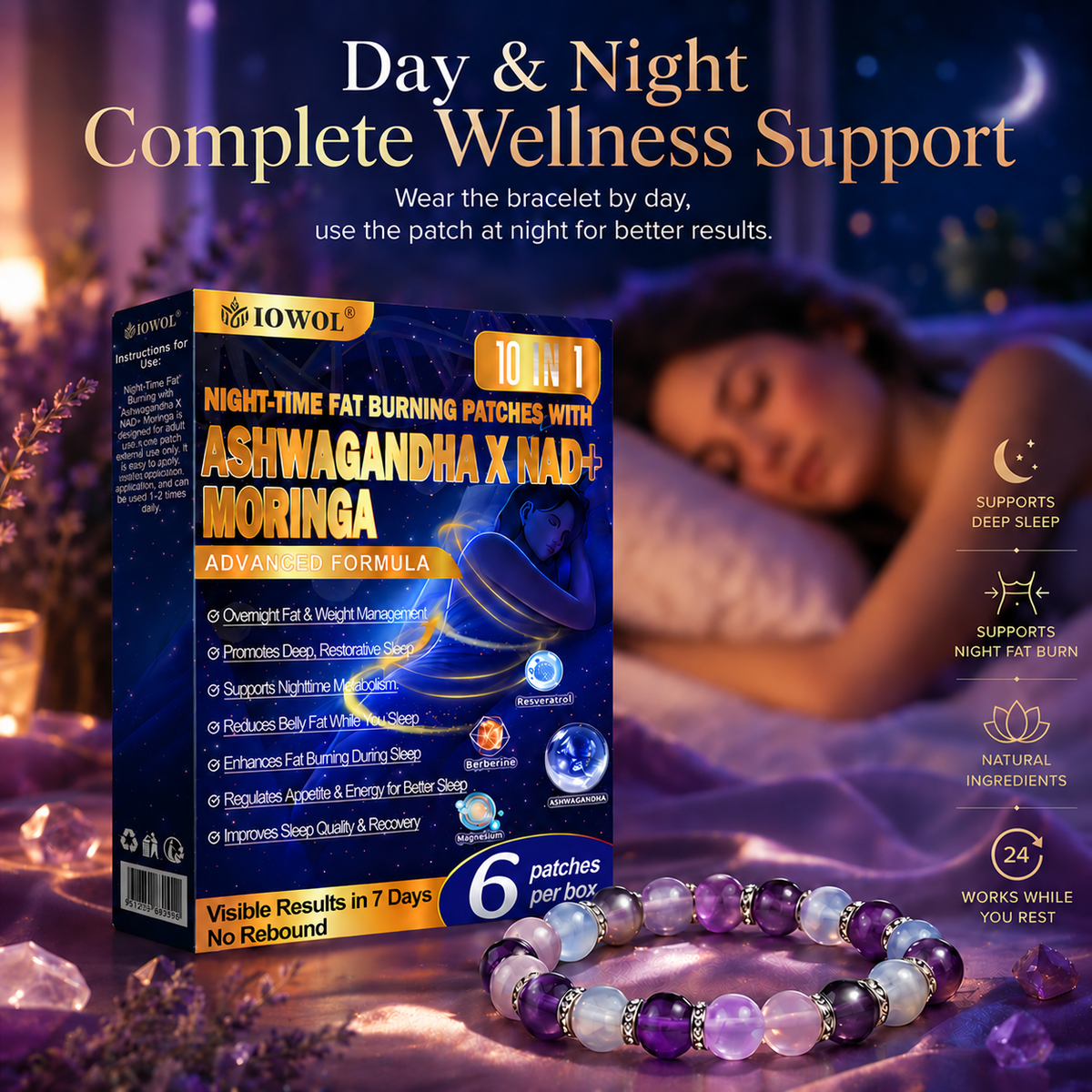 IOWOL® NIGHT-TIME FAT BURNING PATCHES! ZERO PILLS & ZERO WASTE & ZERO STRUGGLE & 100% RESULTS.