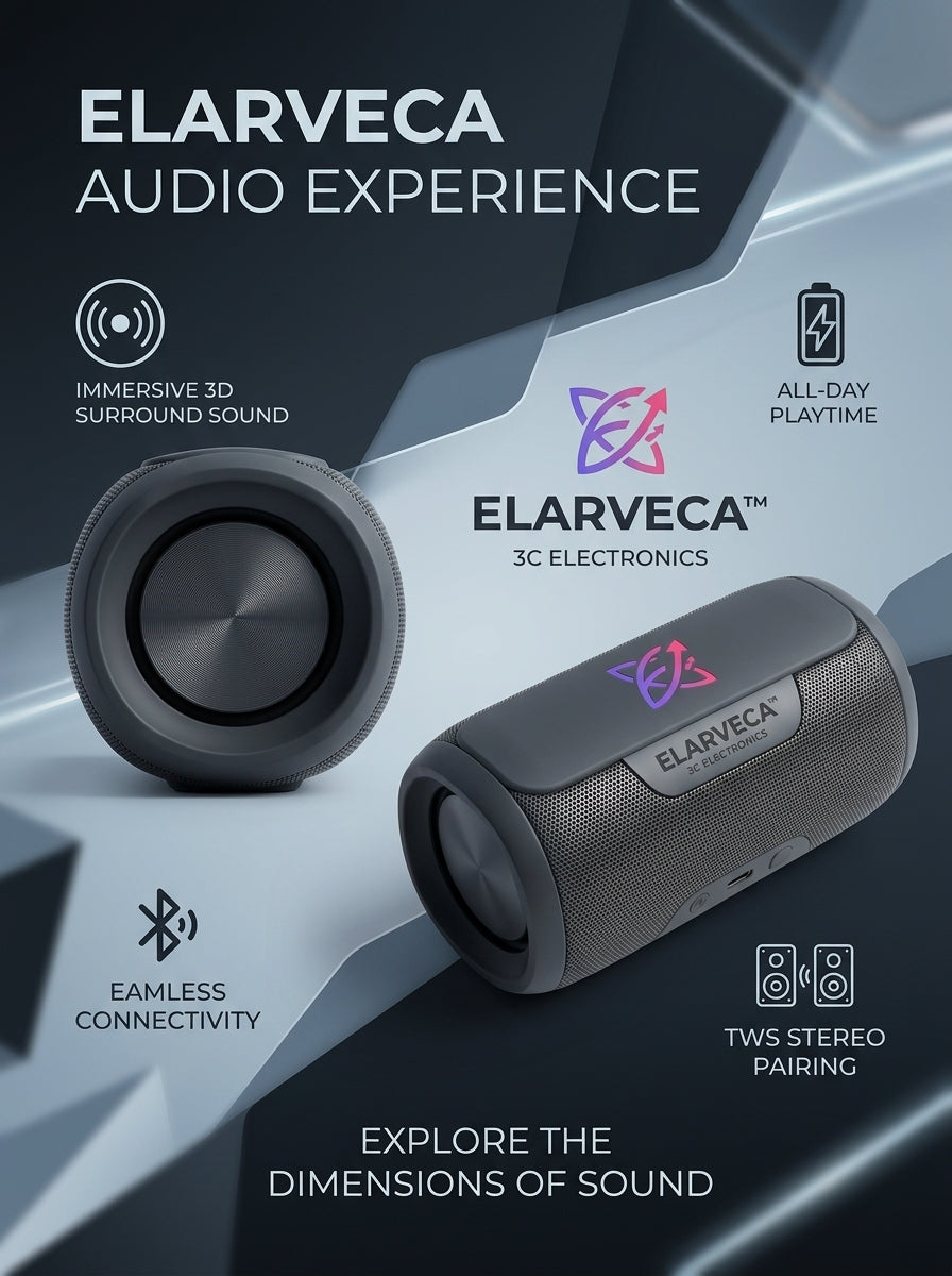 Elarveca™ ArcWave Portable Bluetooth Speaker – Immersive 3D Audio, TWS Stereo Pairing, Extended Playtime & Wireless Sound for Home, Travel, Streaming and Everyday Entertainment