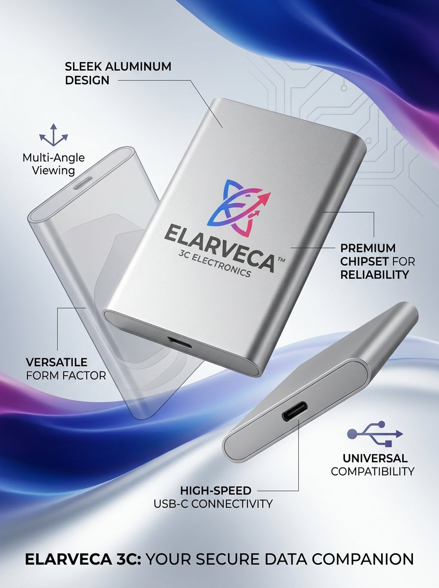 Elarveca™ VaultFlex Portable USB-C Data Drive – High-Speed External Storage Companion with Aluminum Body, Premium Control Chipset & Universal Device Compatibility