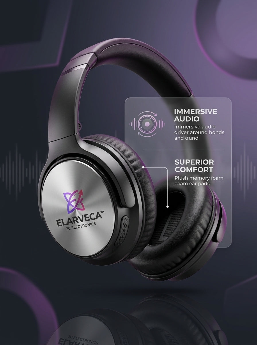 Elarveca™ AeroTune Over-Ear Headphones – Immersive Audio, Plush Memory Foam Comfort & Everyday Premium Listening