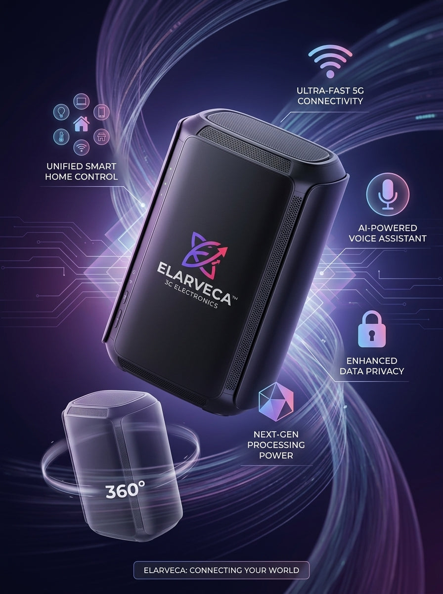 Elarveca™ Nexora 5G AI Smart Home Hub – Unified Device Control, AI Voice Assistant, 360° Room Interaction, Enhanced Data Privacy & Next-Generation Processing