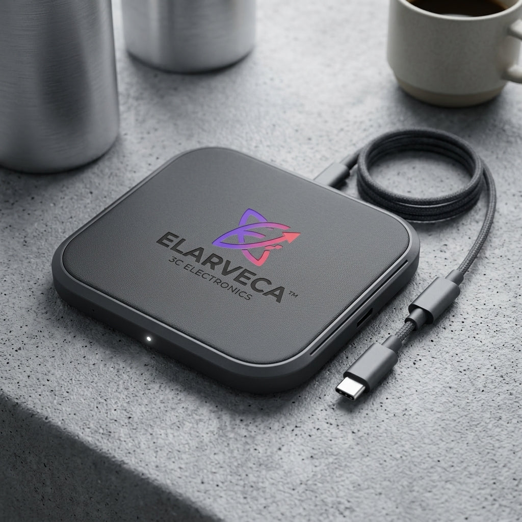 Elarveca™ GlideCharge 15W Ultra-Slim Wireless Charging Pad – Fast Qi-Compatible Charging, Drop-and-Go Convenience, Premium Matte Anti-Slip Finish & USB-C Powered Design